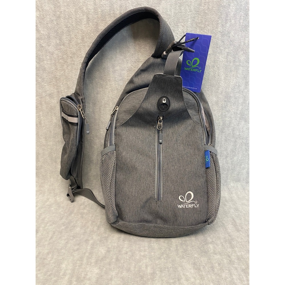 WATERFLY Gray Sling Backpack Crossbody Chest Bag Travel Hiking Shoulder Unisex